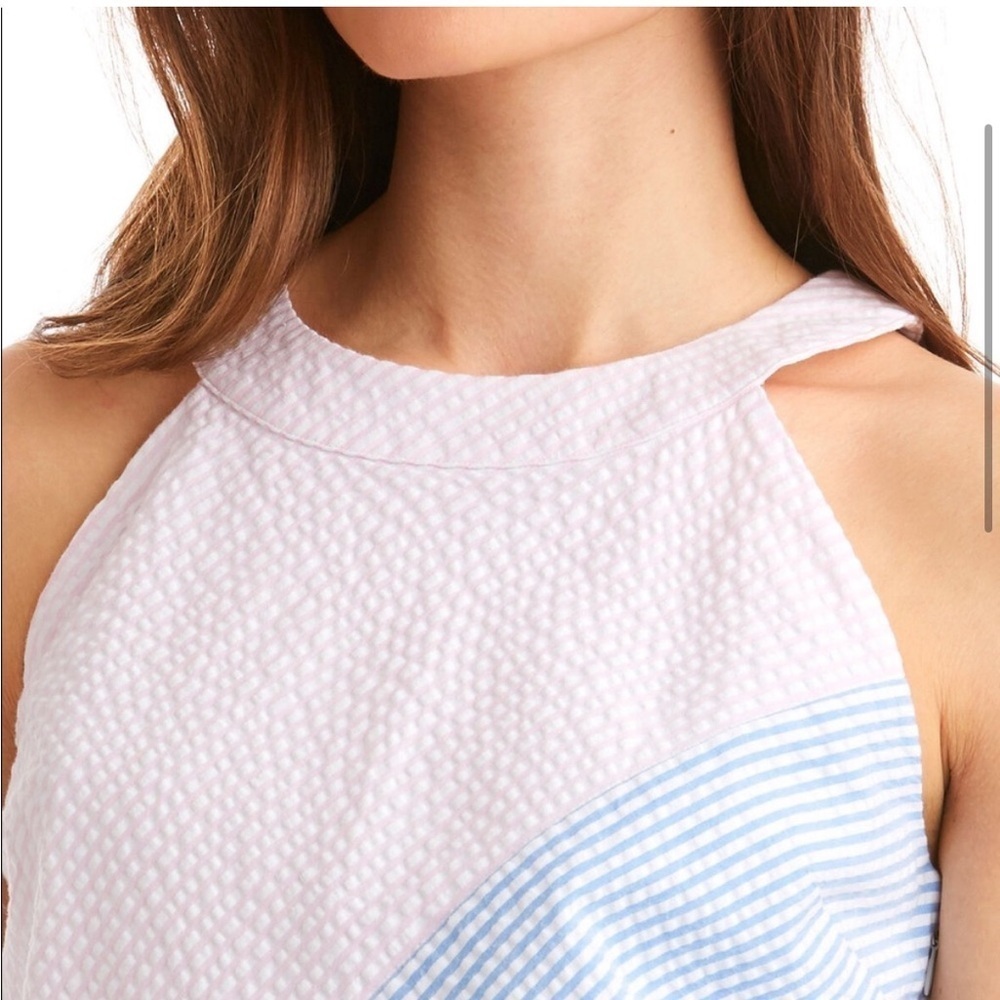 Vineyard Vines Kentucky Derby Seersucker Patchwork Preppy Pastel Midi Dress Blue - Picture 7 of 13